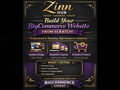 Úvodní obrázek služby Zinn Hub® „design customize and create bigcommerce site from scratch“