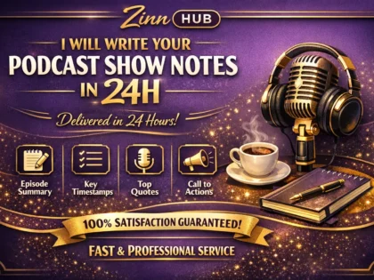 Image de couverture du service Zinn Hub® « write your podcast show notes in 24h »