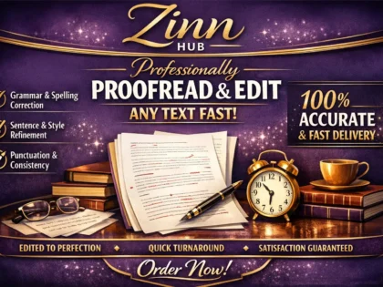 Image de couverture du service Zinn Hub® « professionally proofread and edit any text fast »