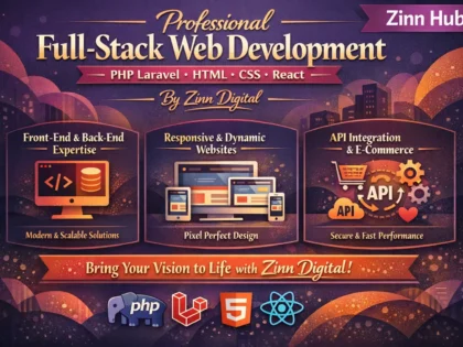 Úvodní obrázek služby Zinn Hub® „Professional full-stack web development: PHP Laravel, HTML, CSS, React by Zinn Digital®“