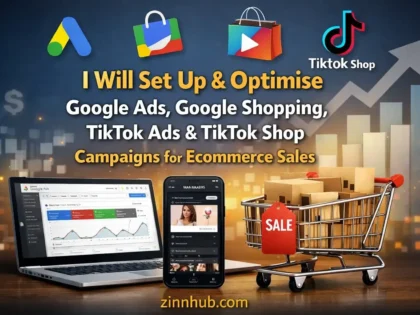 Gambar sampul untuk layanan Zinn Hub® “I Will Set Up & Optimise Google Ads, Google Shopping, TikTok Ads & TikTok Shop Campaigns for Ecommerce Sales”
