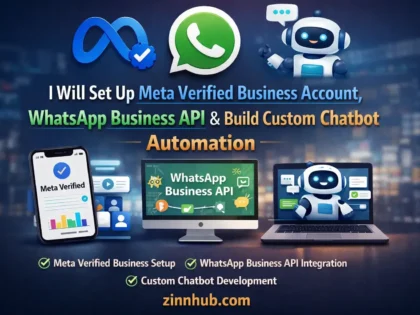 Gambar sampul untuk layanan Zinn Hub® “I Will Set Up Meta Verified Business Account, WhatsApp Business API & Build Custom Chatbot Automation”